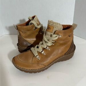 Pikolinos Women’s Size 37 Tan Brown Leather Ankle Boots Lace Up Comfort Casual